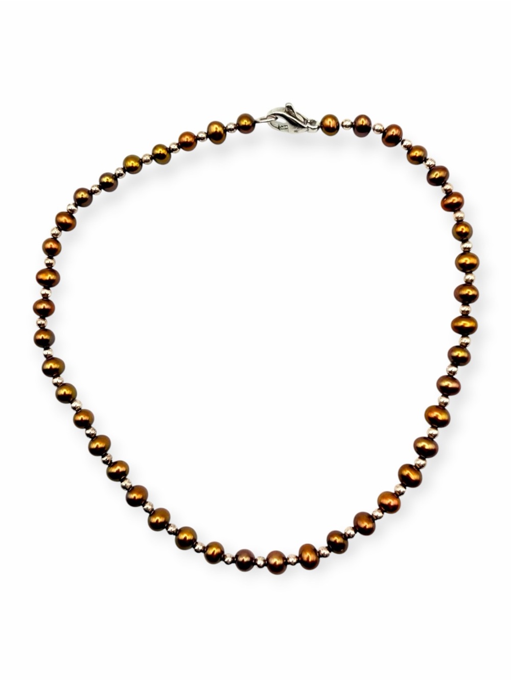 Sterling Silver Copper Freshwater Pearl Anklet 9.5” Boho